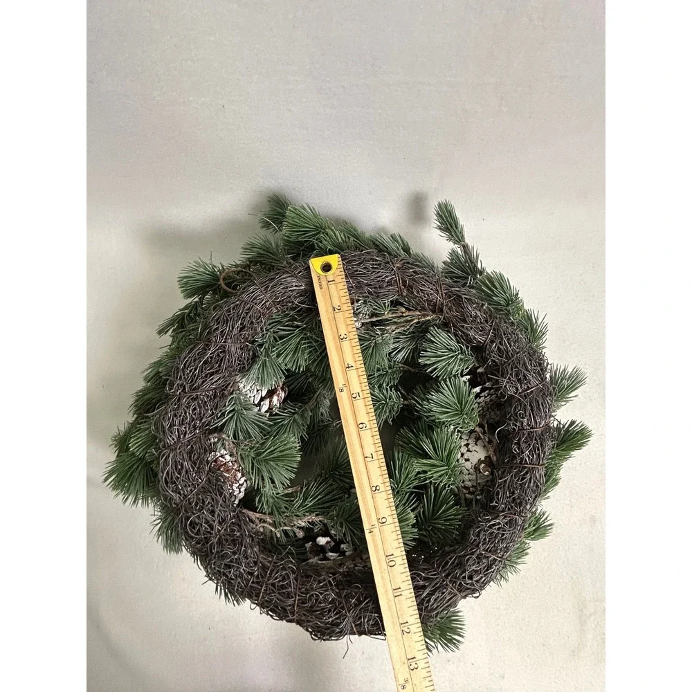 Rustic Winter Farmhouse OZFHUA 13in Green‎ Pinecone Cedar Pine Wreath